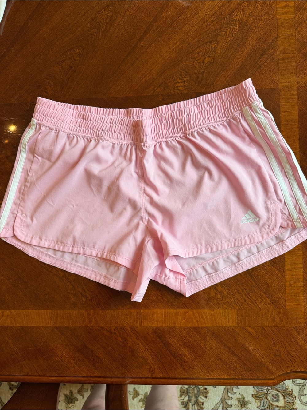 adidas Light Pink Athletic Shorts with White Stripes